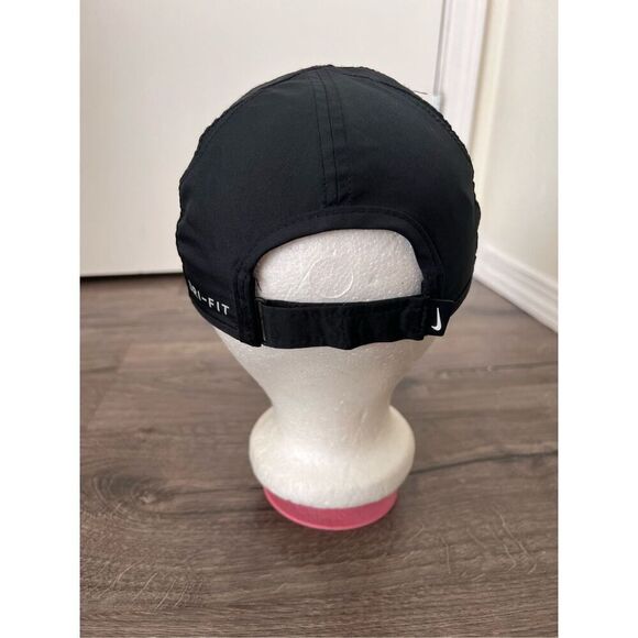 Nike Hat Cap Strap Back Black Featherlight Dri Fit Running Golfing Swoosh Womens - Picture 4 of 7